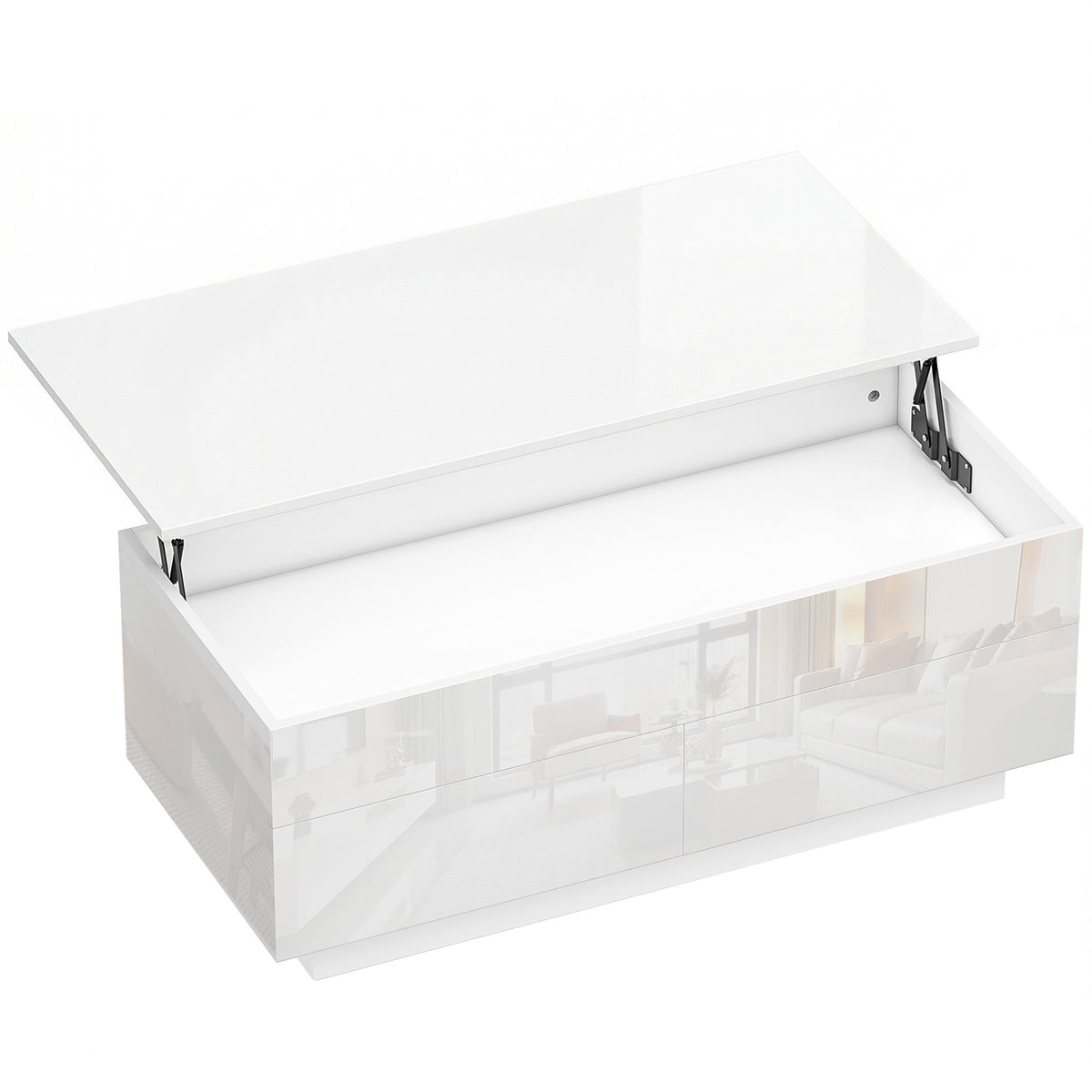 Adjustable Coffee Table with Storage, High Gloss White