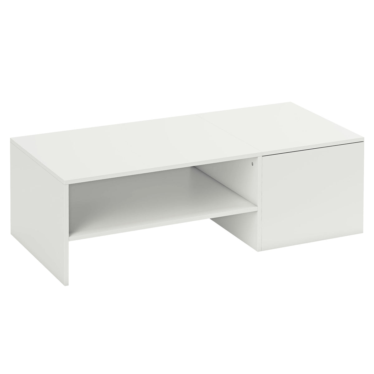 Adjustable Coffee Table with Storage, White Particle Board