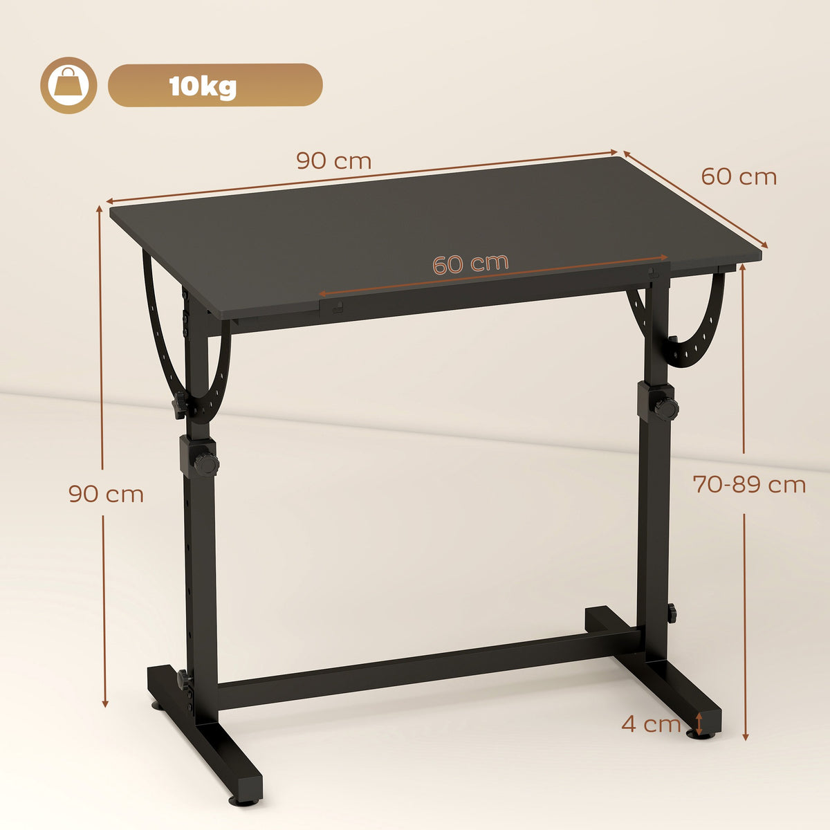 Adjustable Drawing Table with Tilt, Black, 90x60 cm