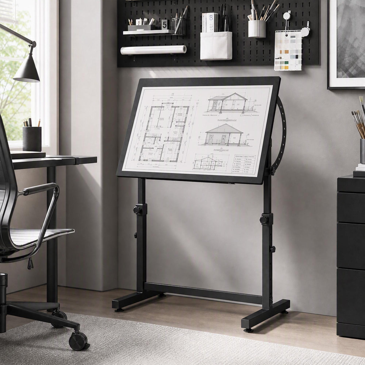 Adjustable Drawing Table with Tilt, Black, 90x60 cm