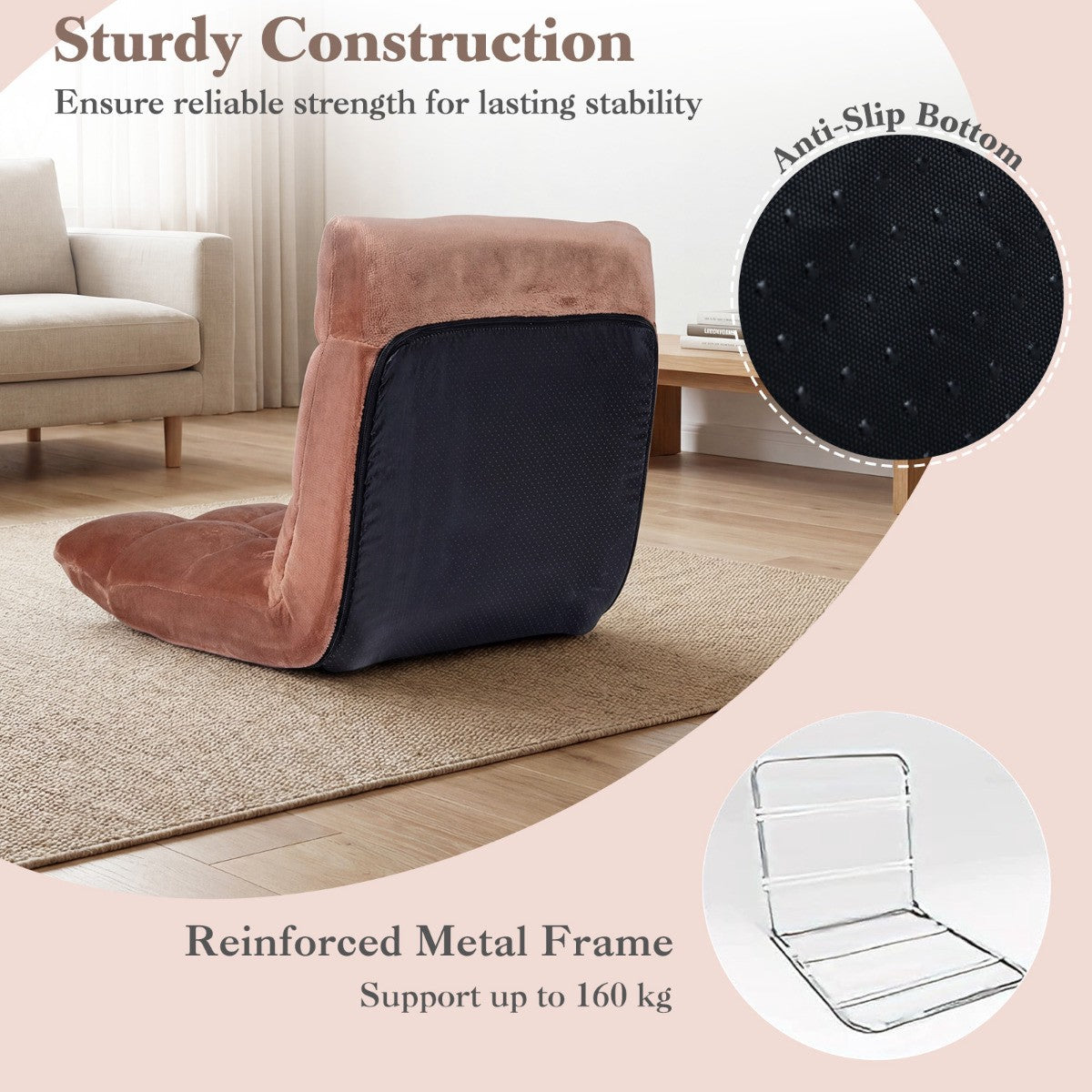 Adjustable Floor Chair, 14-Position, Flannel, Beige