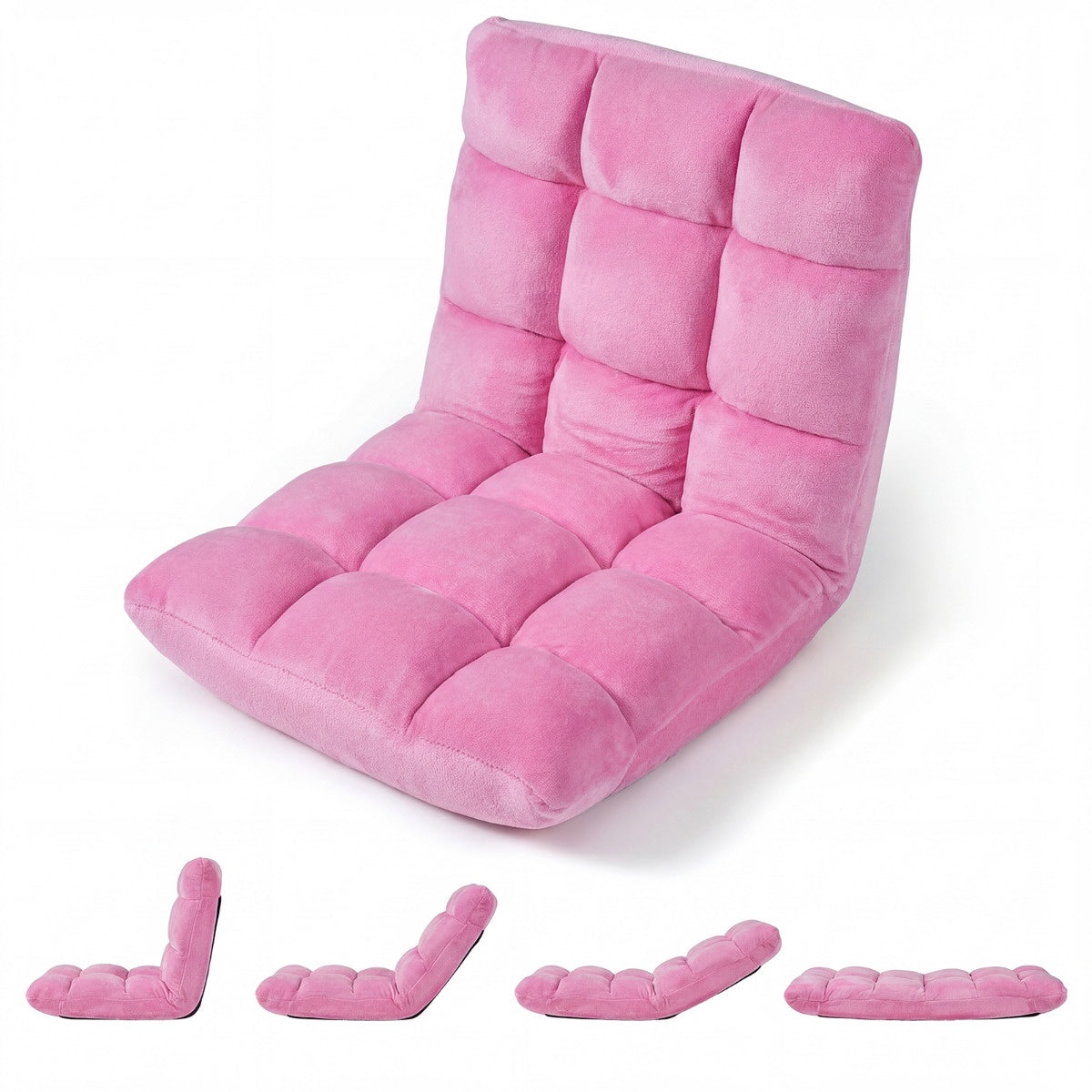 Adjustable Floor Chair, 14-Position, Folding, Pink