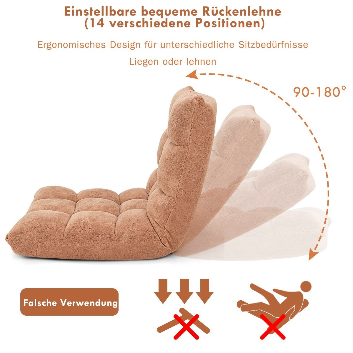Adjustable Floor Chair with Coral Velvet, 105x56x15 cm, Beige