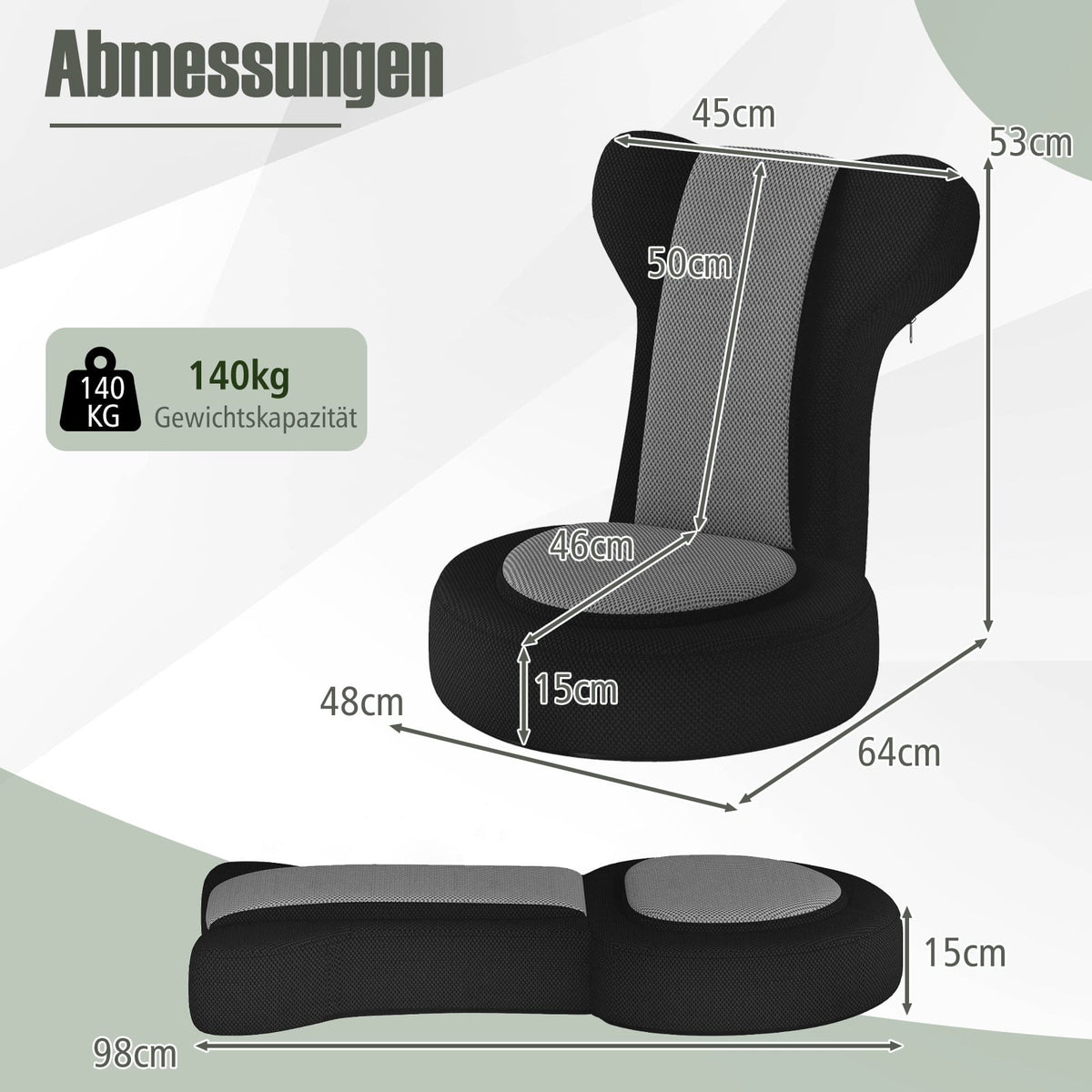 Adjustable Floor Chair with Headrest & Backrest, Grey