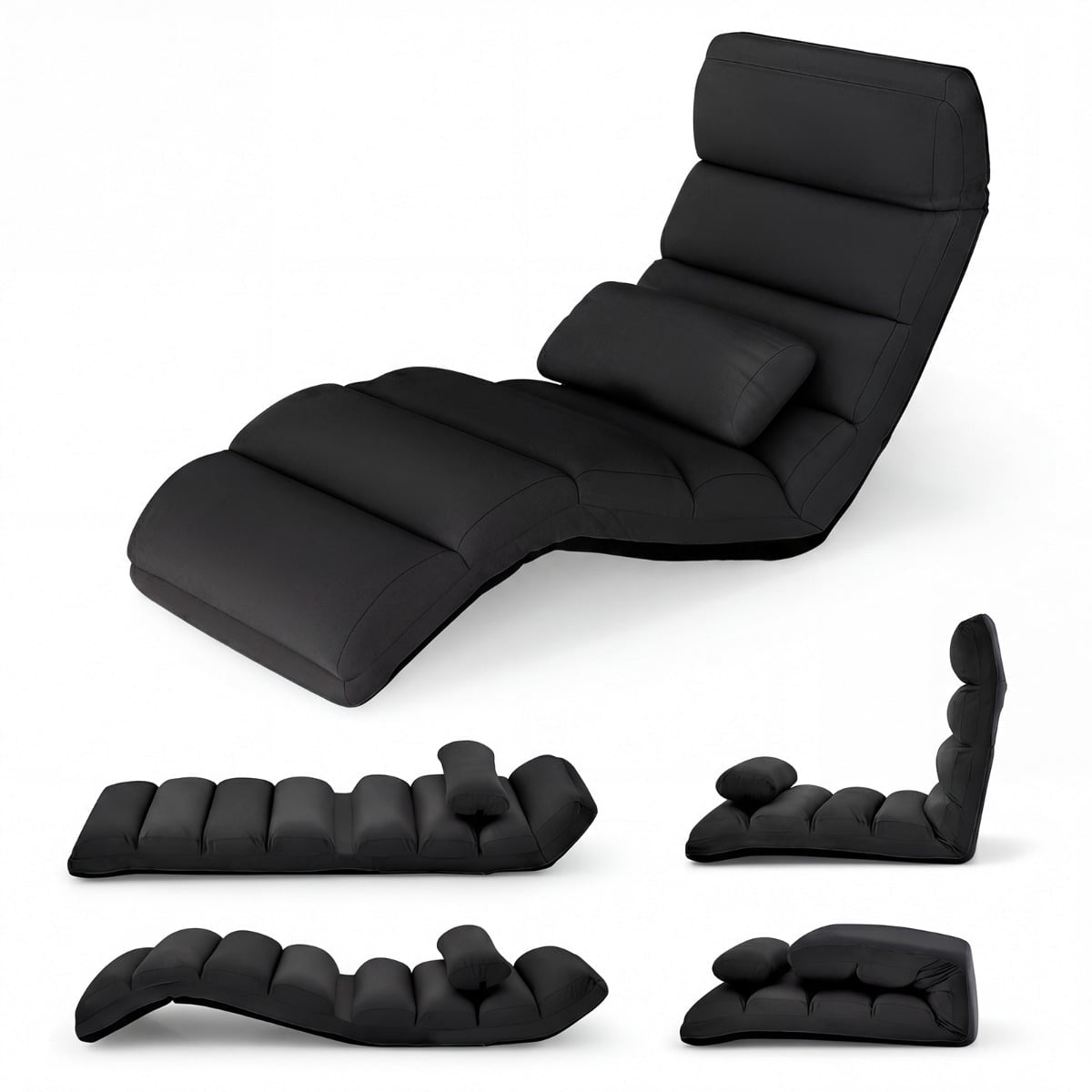 Adjustable Floor Chair with Recline & Sleep Function, Black