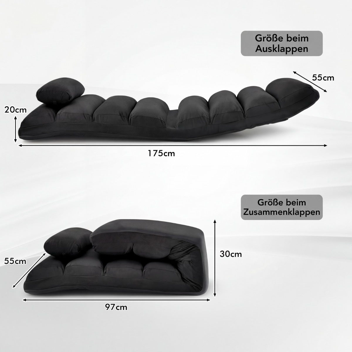 Adjustable Floor Chair with Recline & Sleep Function, Black