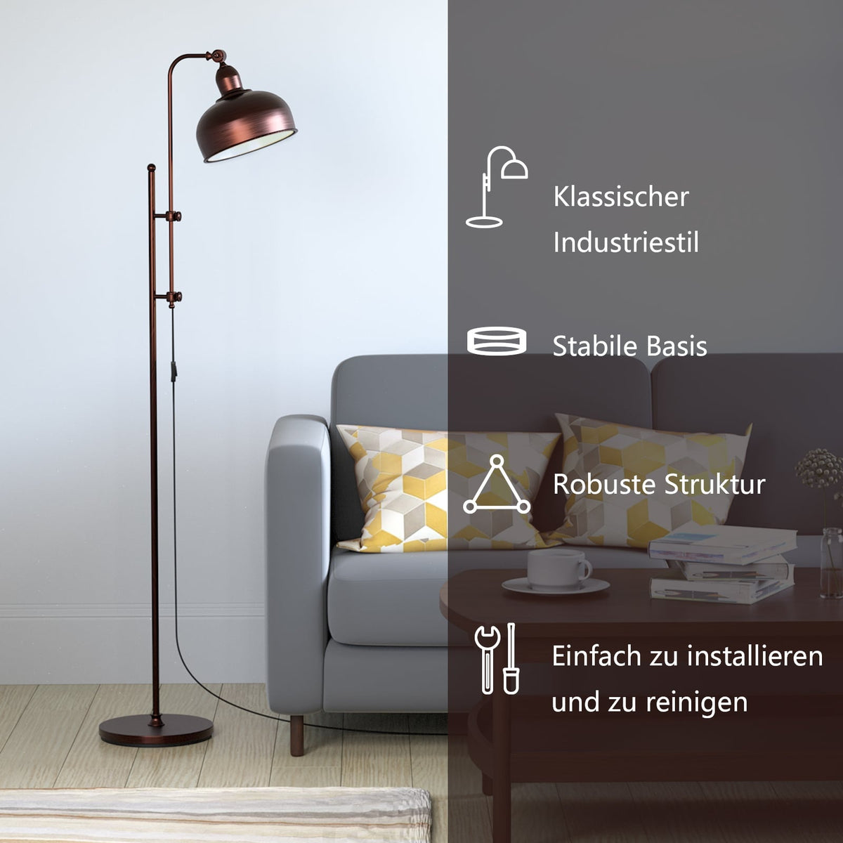 Adjustable Floor Lamp with Metal Frame, 180 Rotating Head