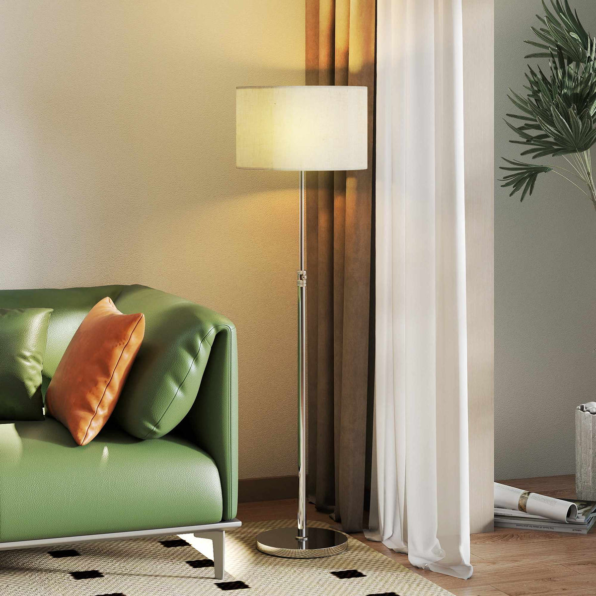Adjustable Floor Lamp with Remote, Beige Fabric Shade