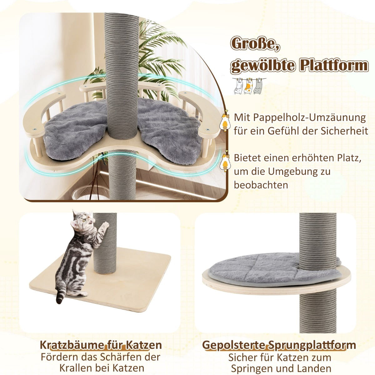 Adjustable Floor-to-Ceiling Cat Tree, 236-271 cm, Gray