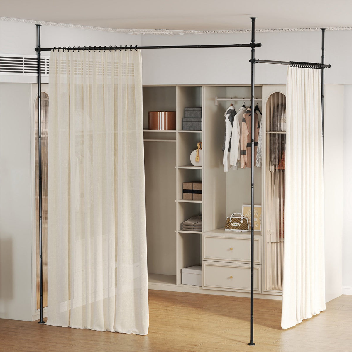 Adjustable Floor-to-Ceiling Room Divider Curtain Rod, Black