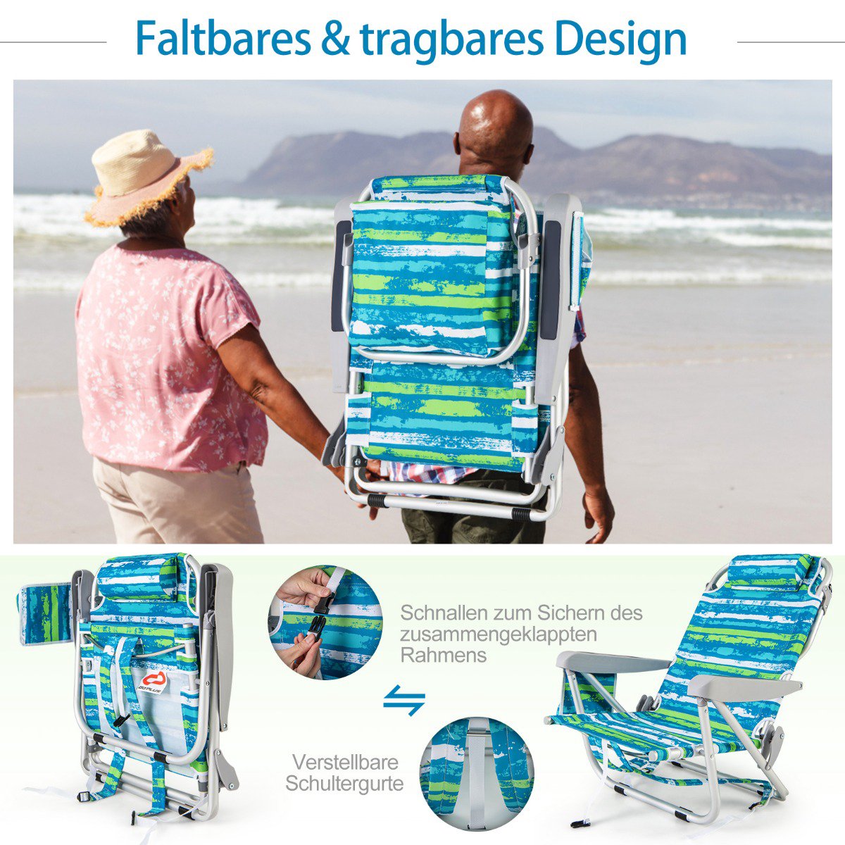 Adjustable Folding Beach Chairs Set of 2 – Blue & Green