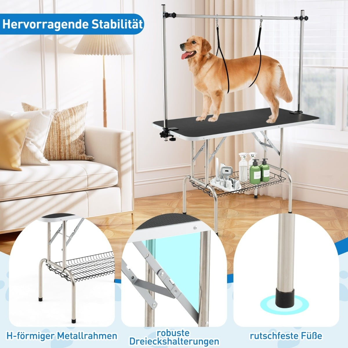 Adjustable Folding Pet Grooming Table with Non-Slip Surface