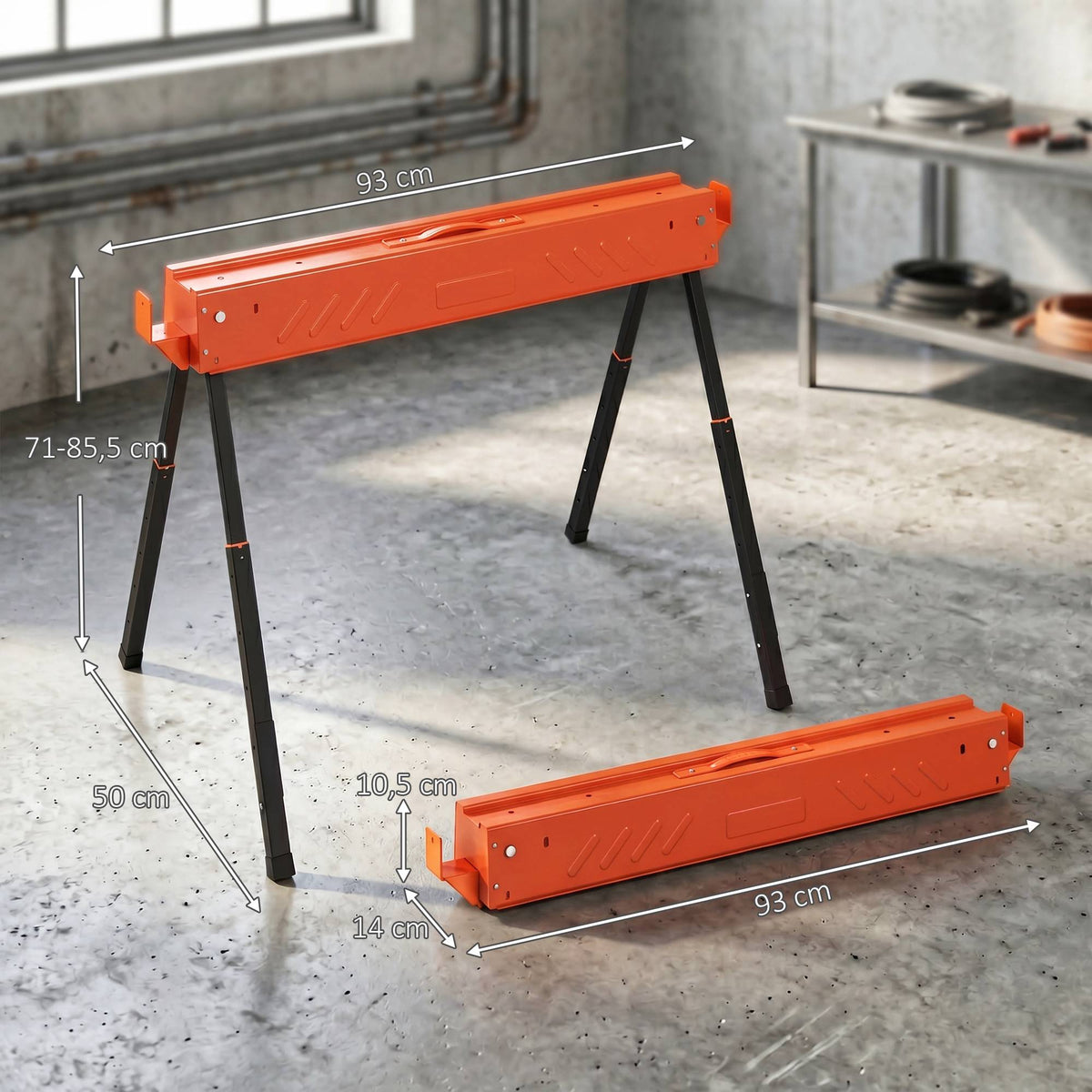Adjustable Folding Sawhorses, Metal, 250kg Capacity, Set of 2