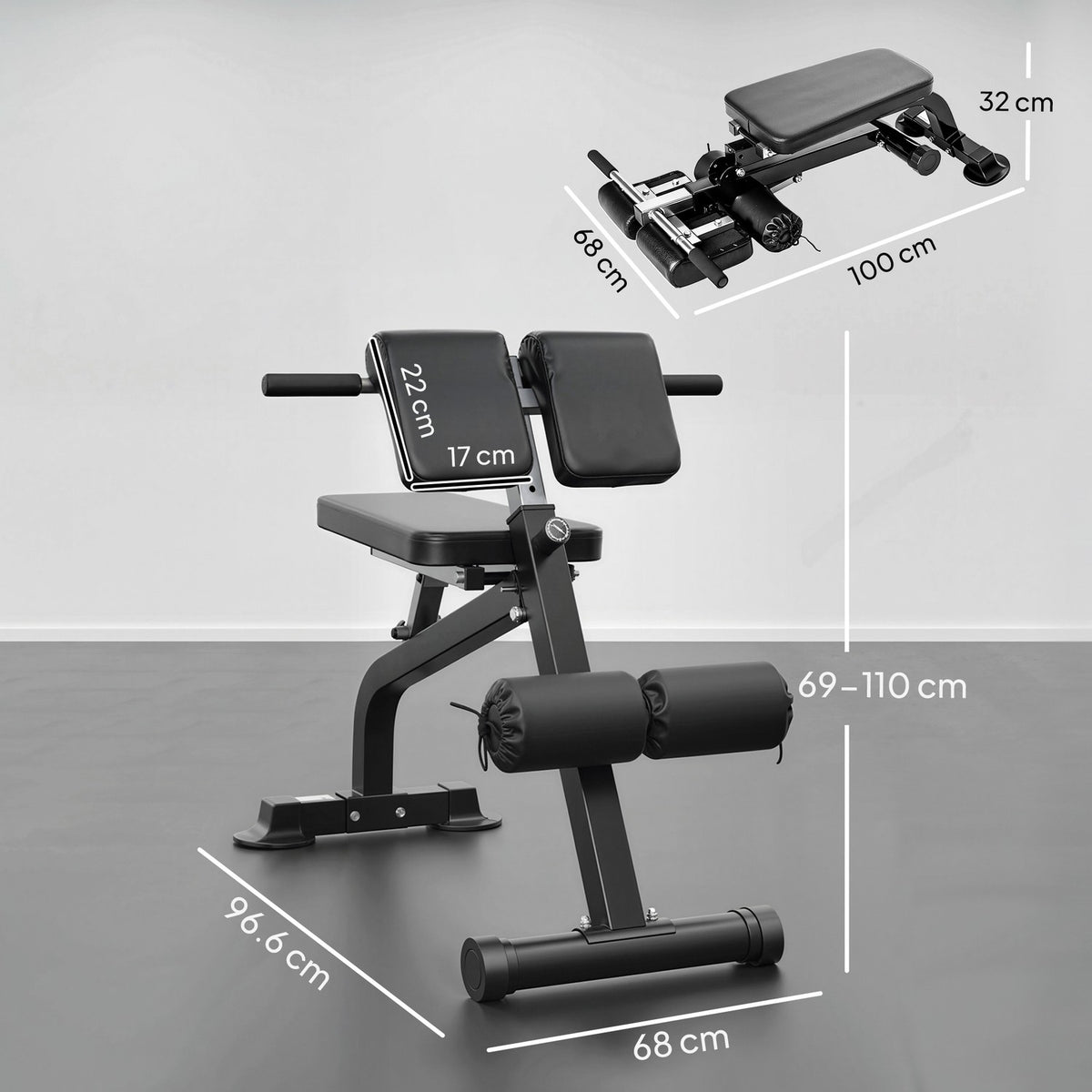 Adjustable Folding Weight Bench, Steel Frame, Black