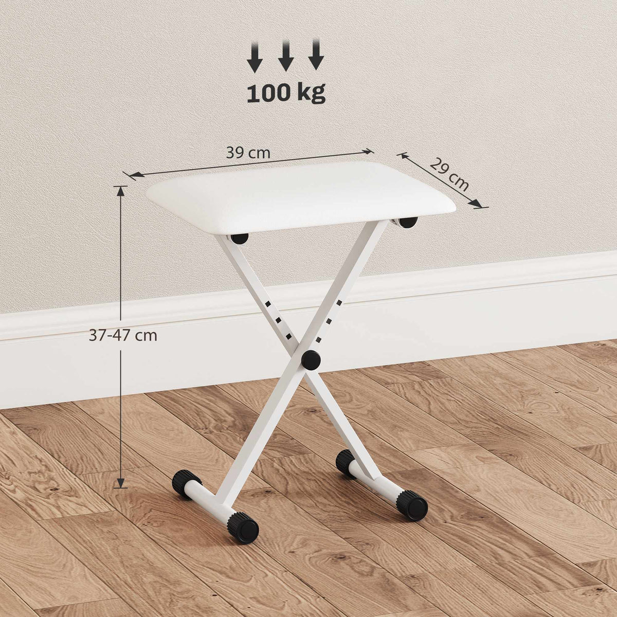 Adjustable Folding X-Frame Piano Bench with Faux Leather Cushion