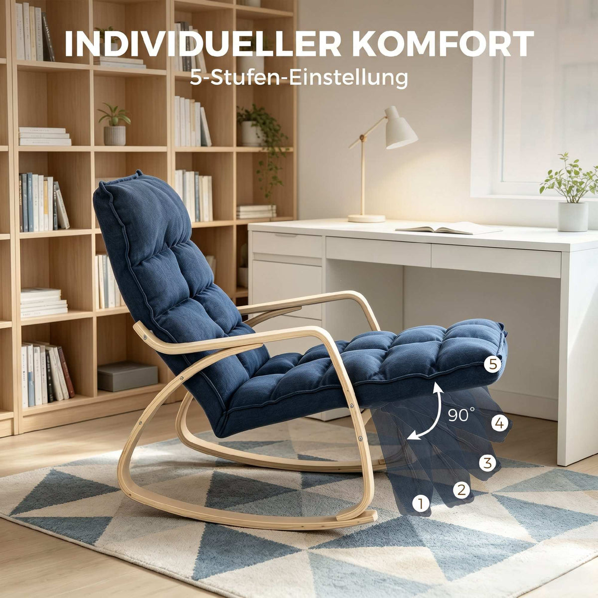 Adjustable Footrest Rocking Chair, Blue Birch Veneer