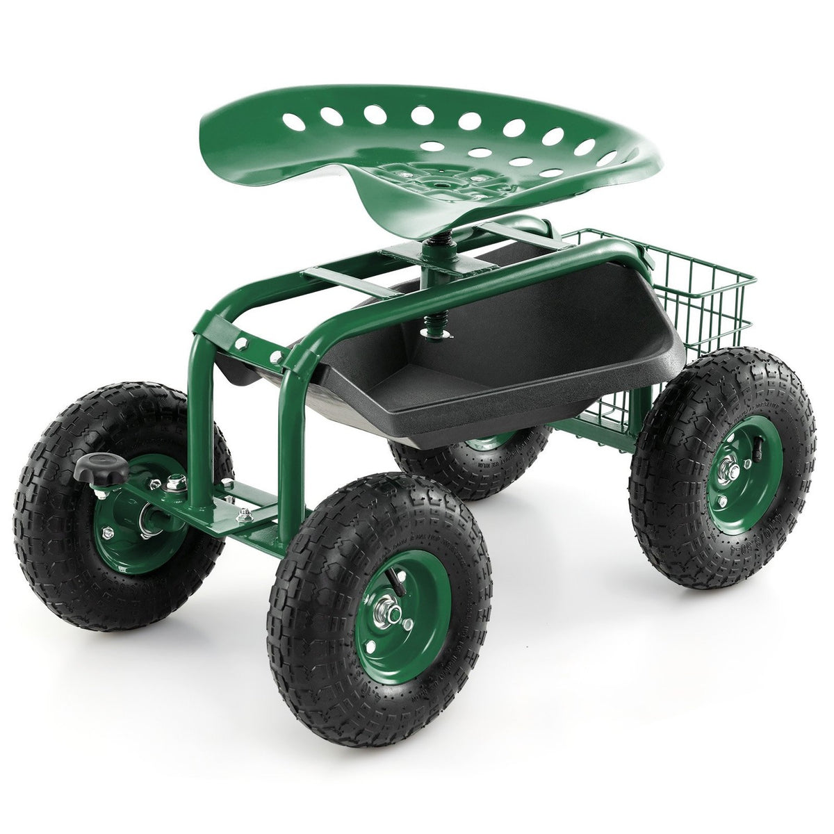 Adjustable Garden Seat with Storage & Rubber Tires