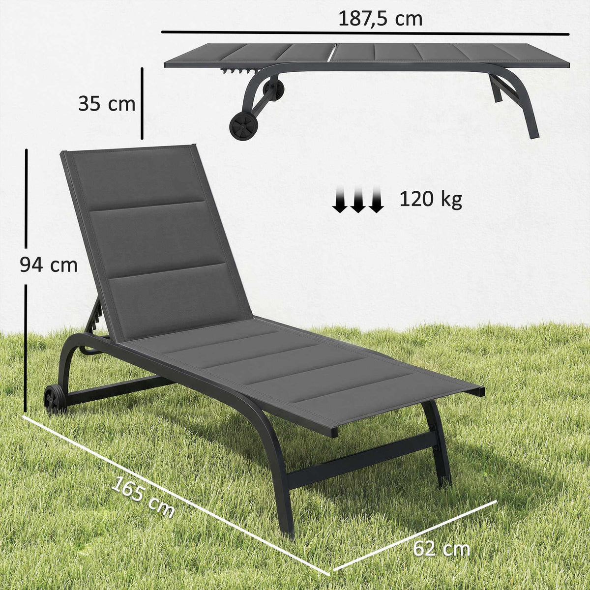 Adjustable Garden Sun Lounger, Breathable Mesh, Dark Grey
