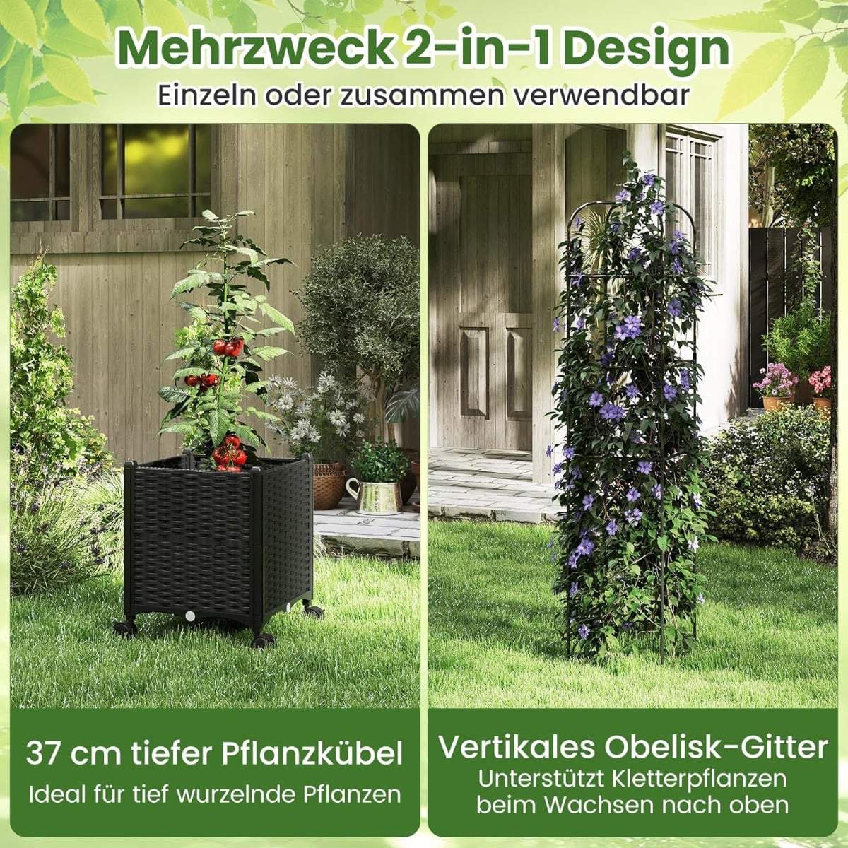 Adjustable Garden Trellis with Planter Box on Wheels