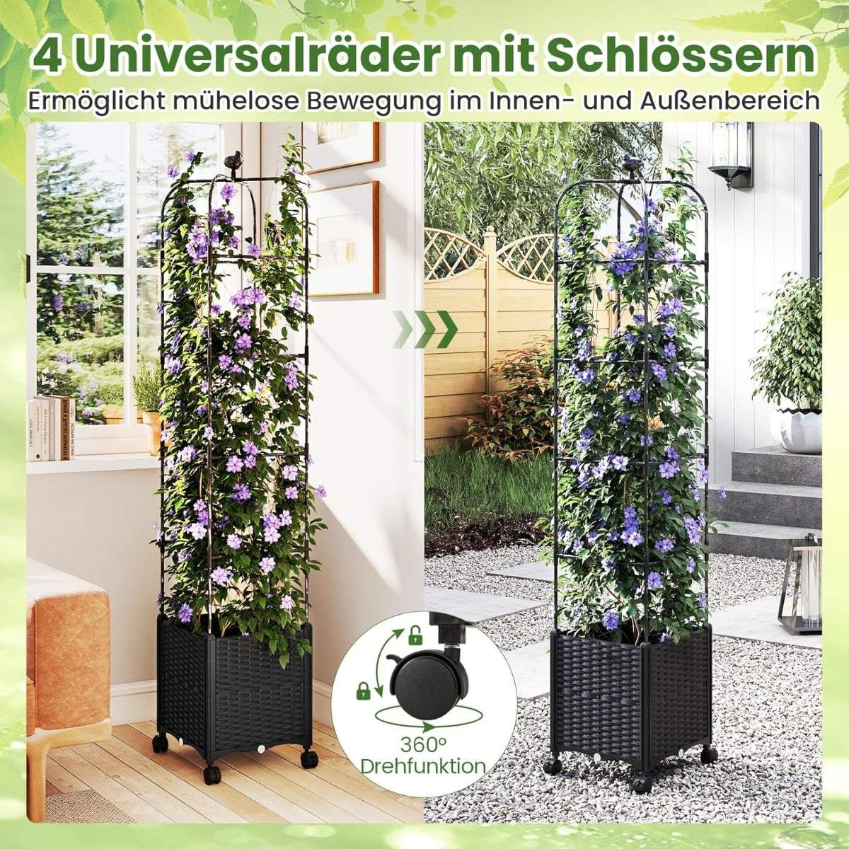 Adjustable Garden Trellis with Planter Box on Wheels