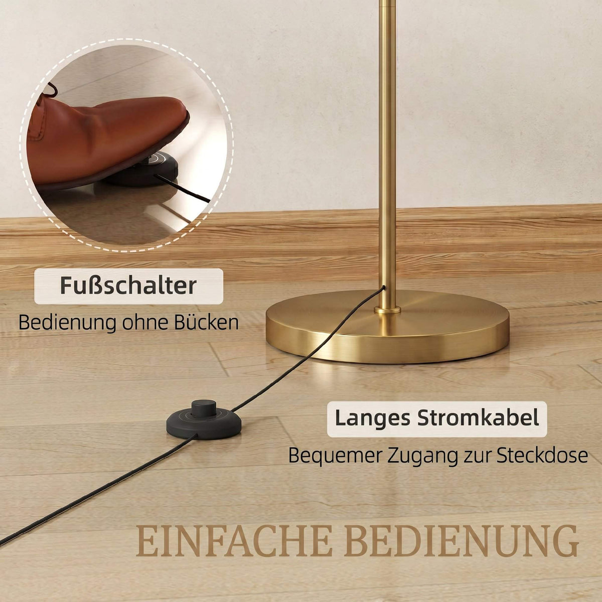 Adjustable Gold Metal Floor Lamp with Remote Control