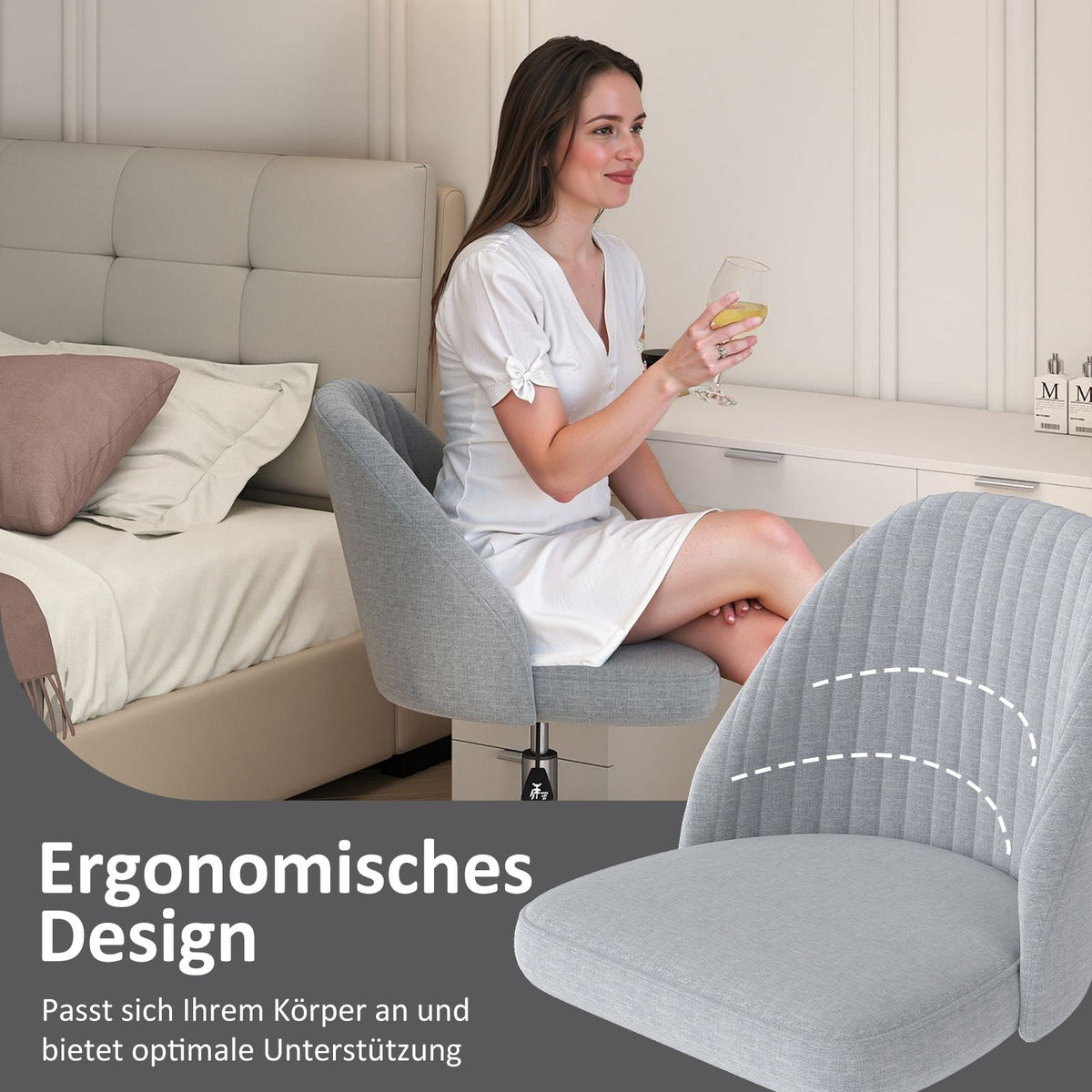 Adjustable Grey Armless Swivel Office Chair – Space-Saving Design
