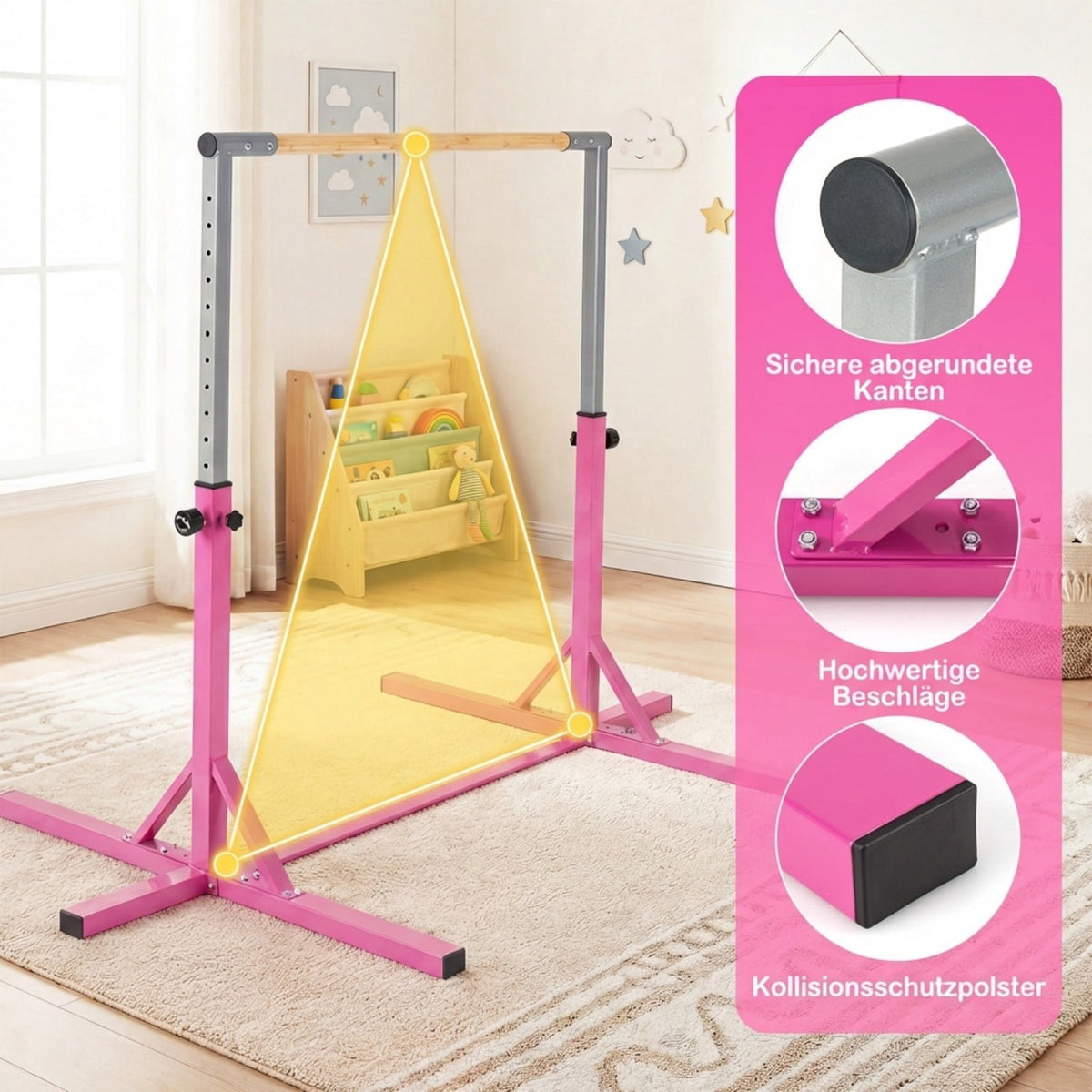 Adjustable Gymnastics Bar for Kids, 85-145 cm, Pink