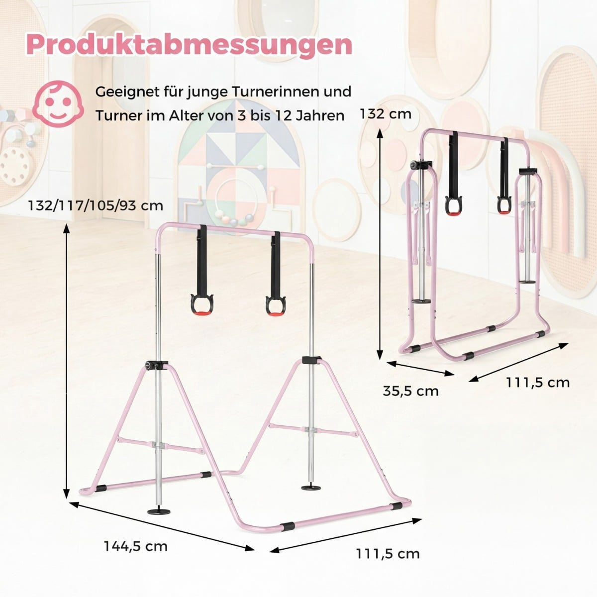 Adjustable Gymnastics Bar for Kids, Pink, 4 Heights