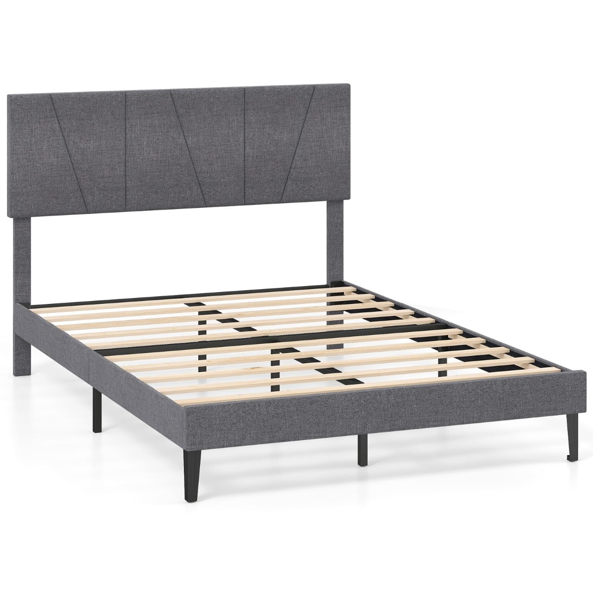 Adjustable Headboard Double Bed Frame, 140x200 cm, Dark Grey