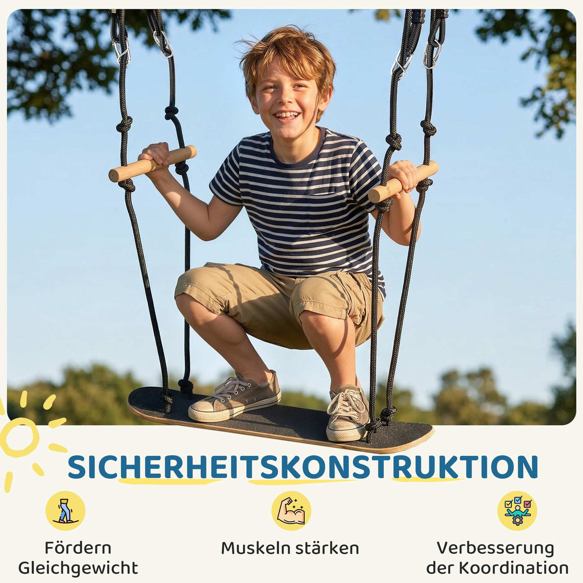 Adjustable Height Kids Skateboard Swing with Non-Slip Board