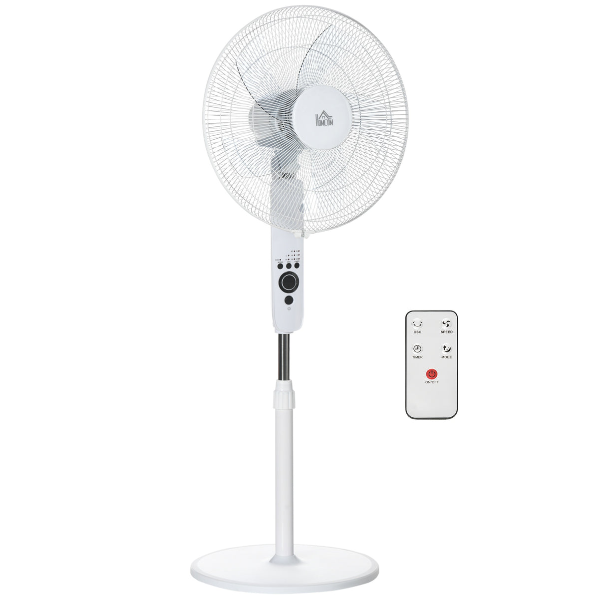 Adjustable Height Stand Fan with Remote, 3 Speeds, White