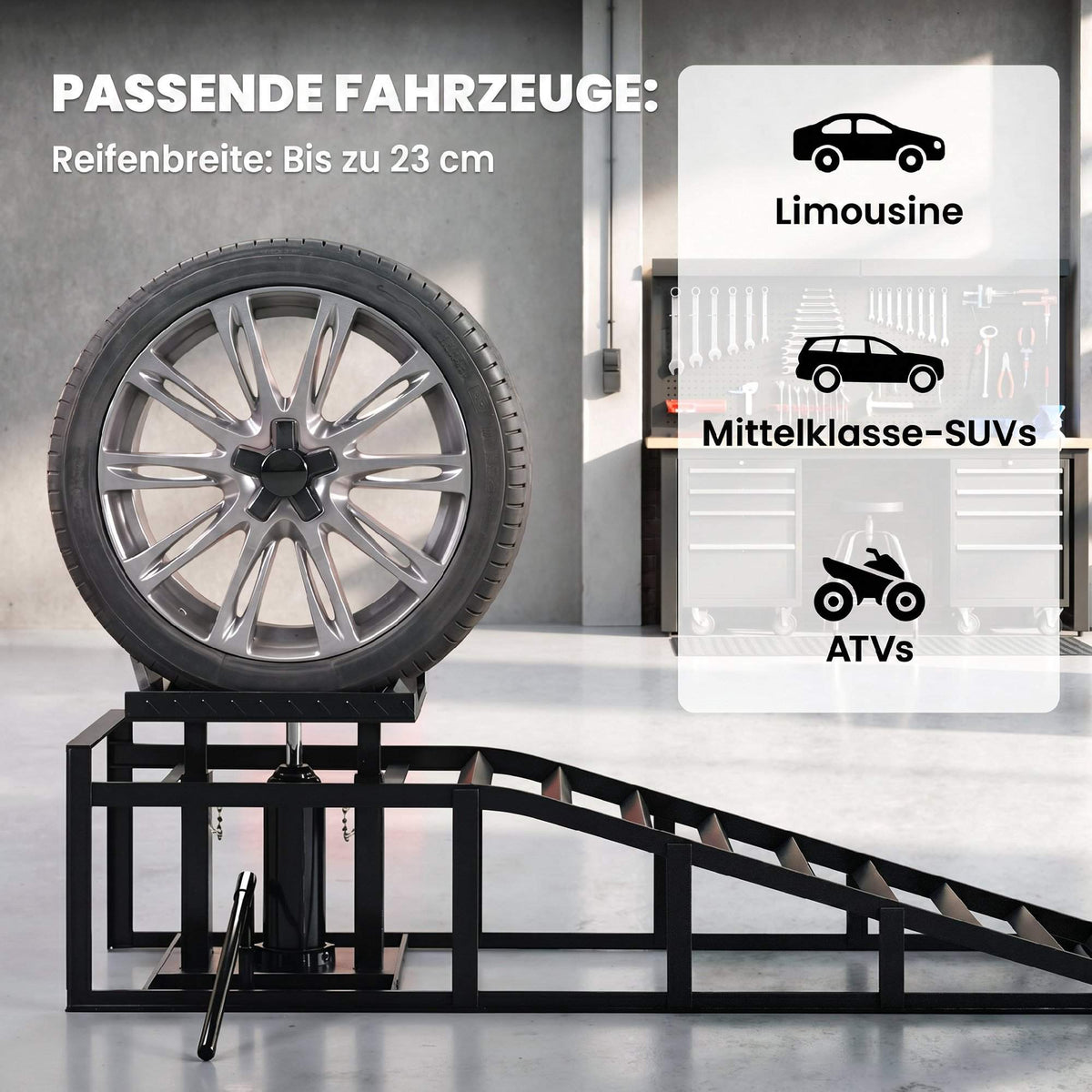 Adjustable Hydraulic Car Ramps Set, 3 Ton Capacity, 23–32.5 cm Height