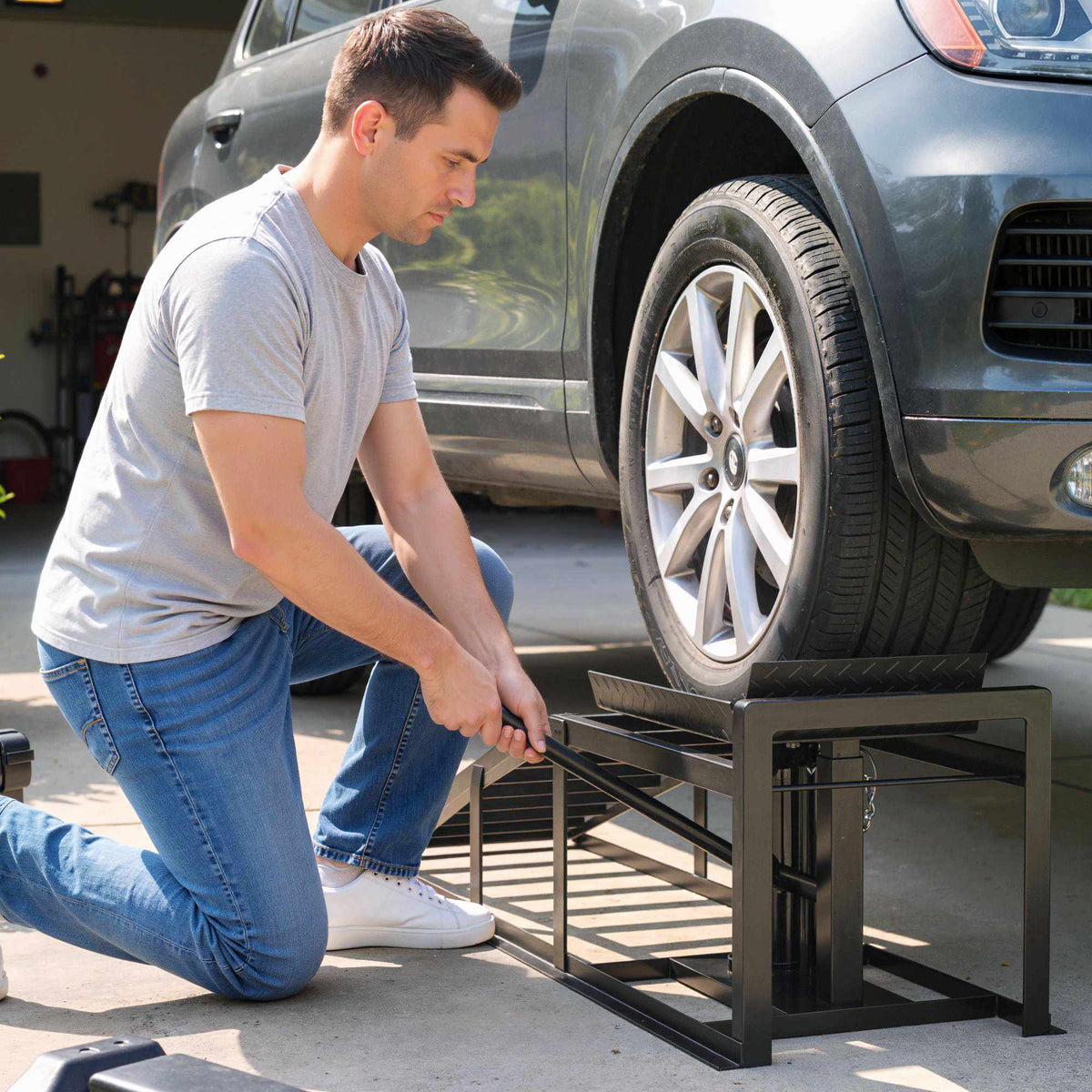 Adjustable Hydraulic Car Ramps Set, 3 Ton Capacity, 23–32.5 cm Height