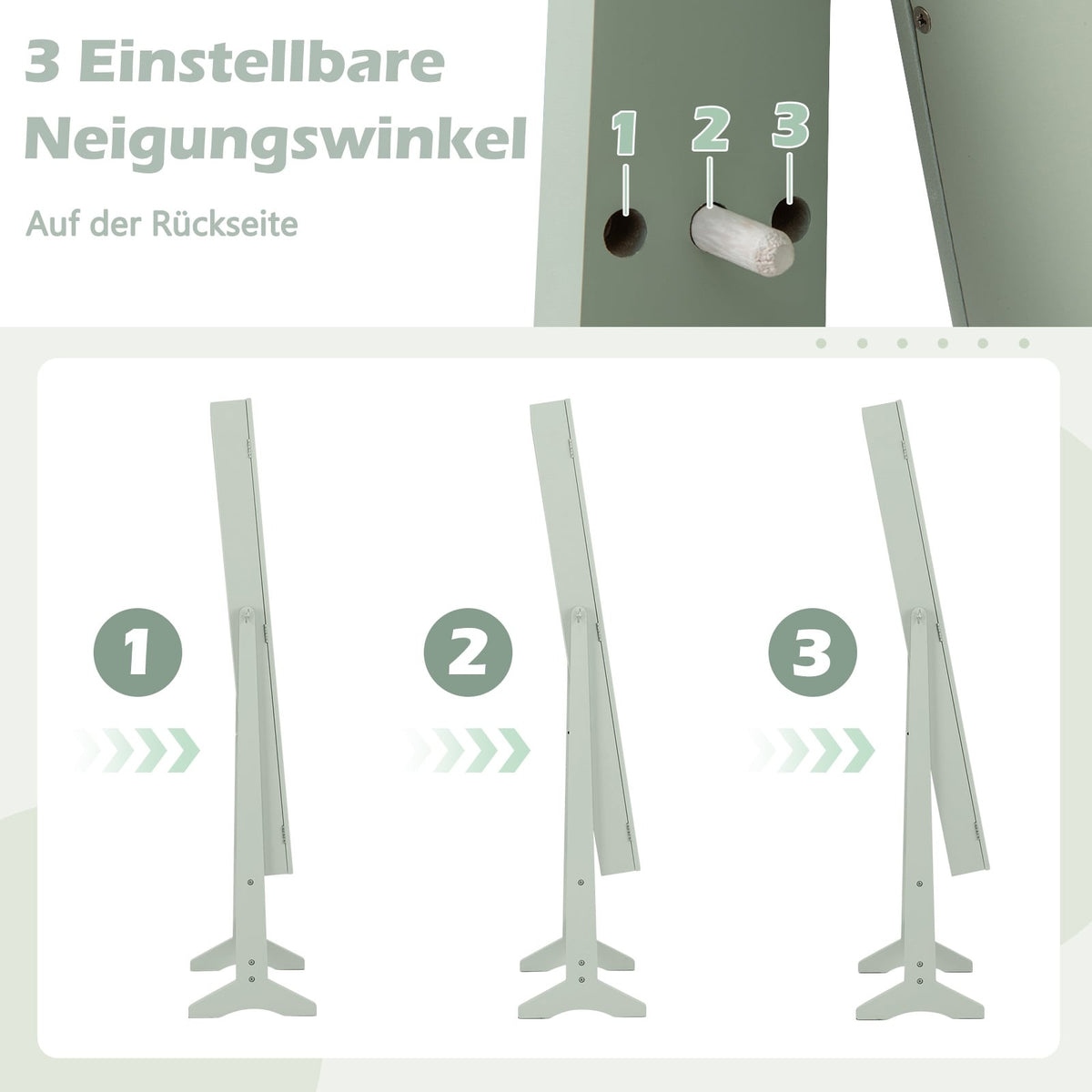 Adjustable Jewelry Cabinet with Full-Length Mirror, Green