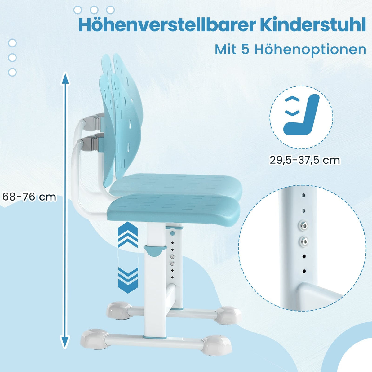 Adjustable Kids Desk Chair with Double Backrest, Blue