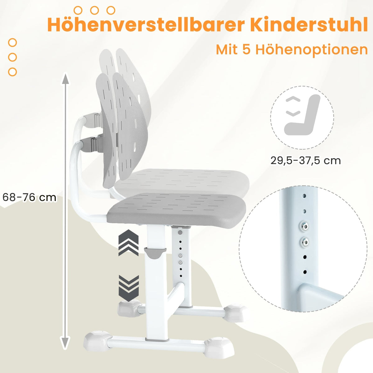 Adjustable Kids Desk Chair with Dual Backrest, Gray