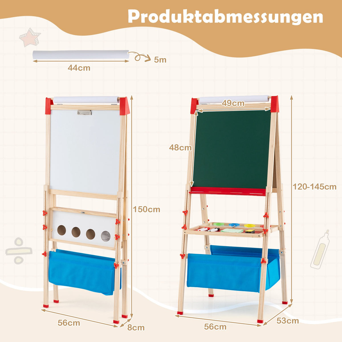 Adjustable Kids Easel with Magnetic Board & Chalkboard