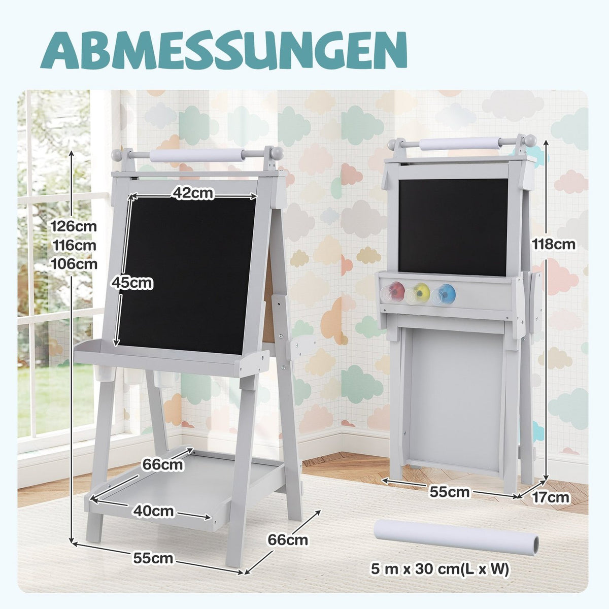 Adjustable Kids Easel with Whiteboard & Magnetic Board