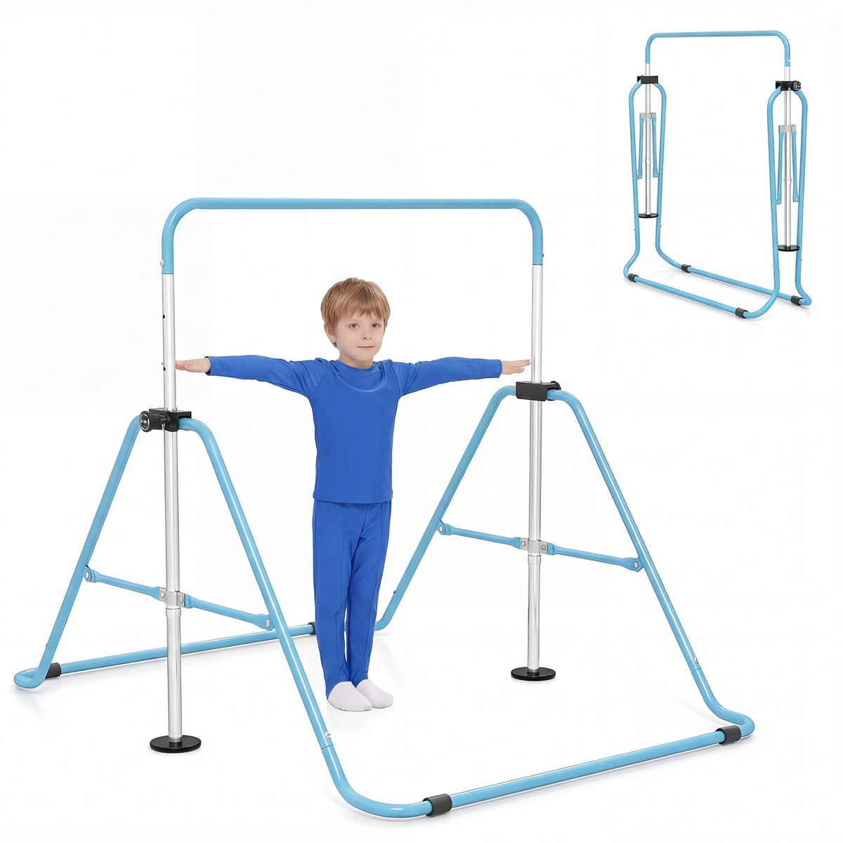 Adjustable Kids Gymnastics Bar, Foldable, 90-130 cm, Blue