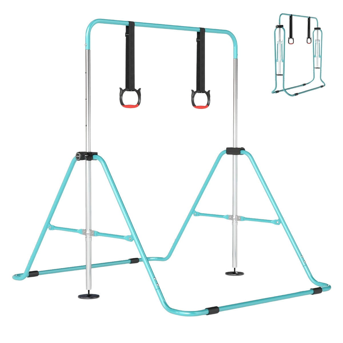 Adjustable Kids Gymnastics Bar, Metal Frame, Mint Green