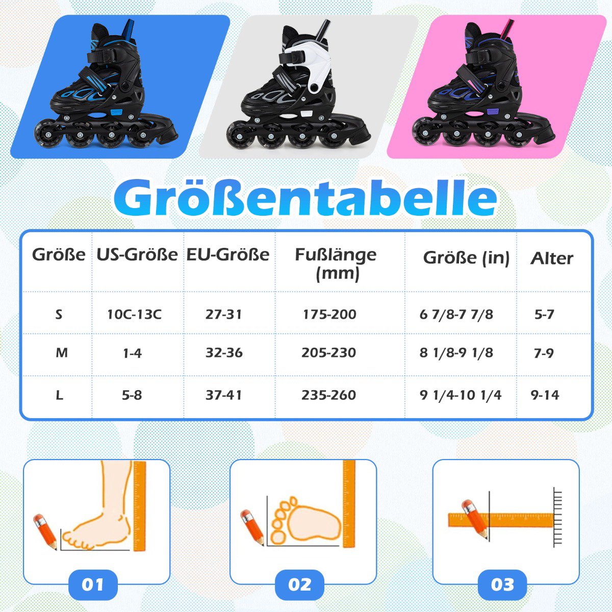 Adjustable Kids Inline Skates with Light-Up Wheels, EU 27-31