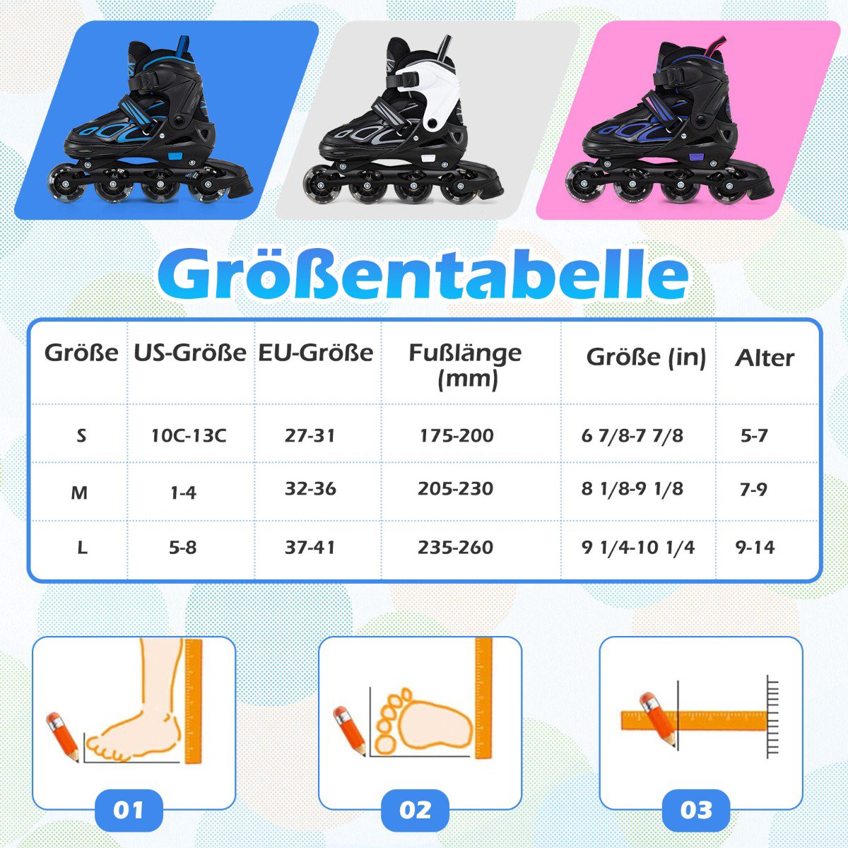 Adjustable Kids Inline Skates with Light-Up Wheels, EU 37-41