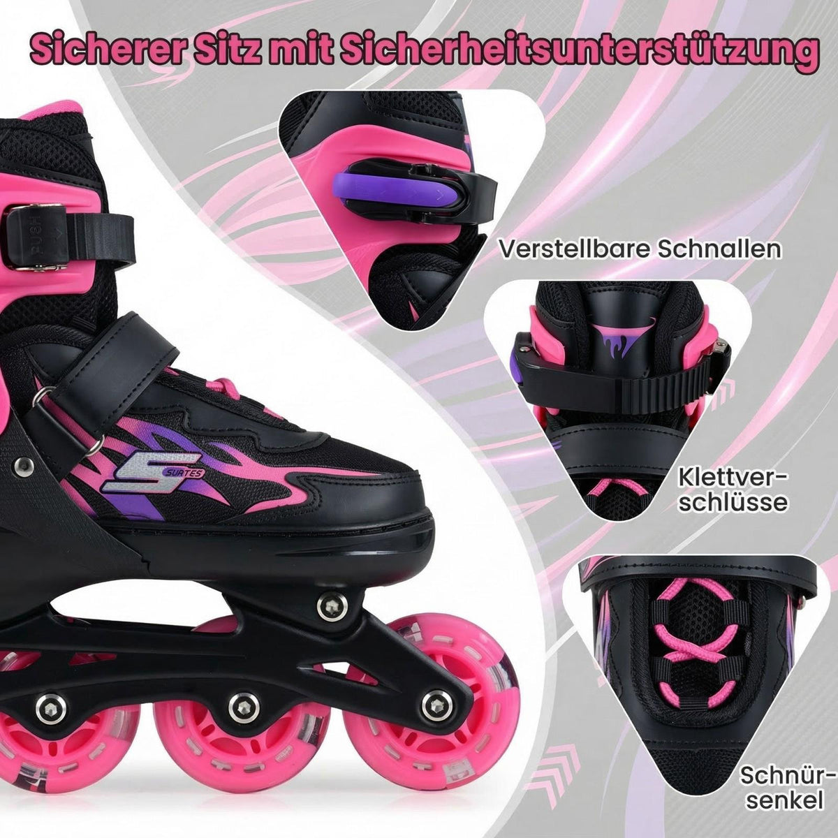 Adjustable Kids Inline Skates with Light-Up Wheels, Pink