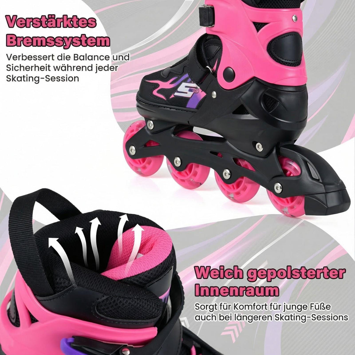 Adjustable Kids Inline Skates with Light-Up Wheels, Pink