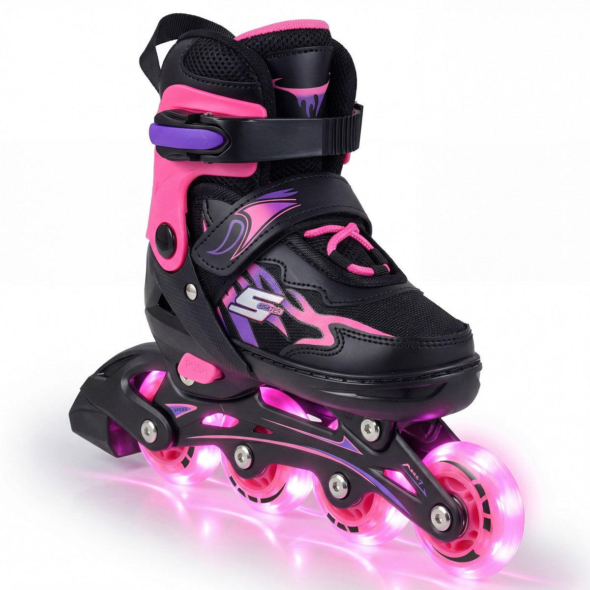 Adjustable Kids Inline Skates with Light-Up Wheels, Pink, EU 30-33