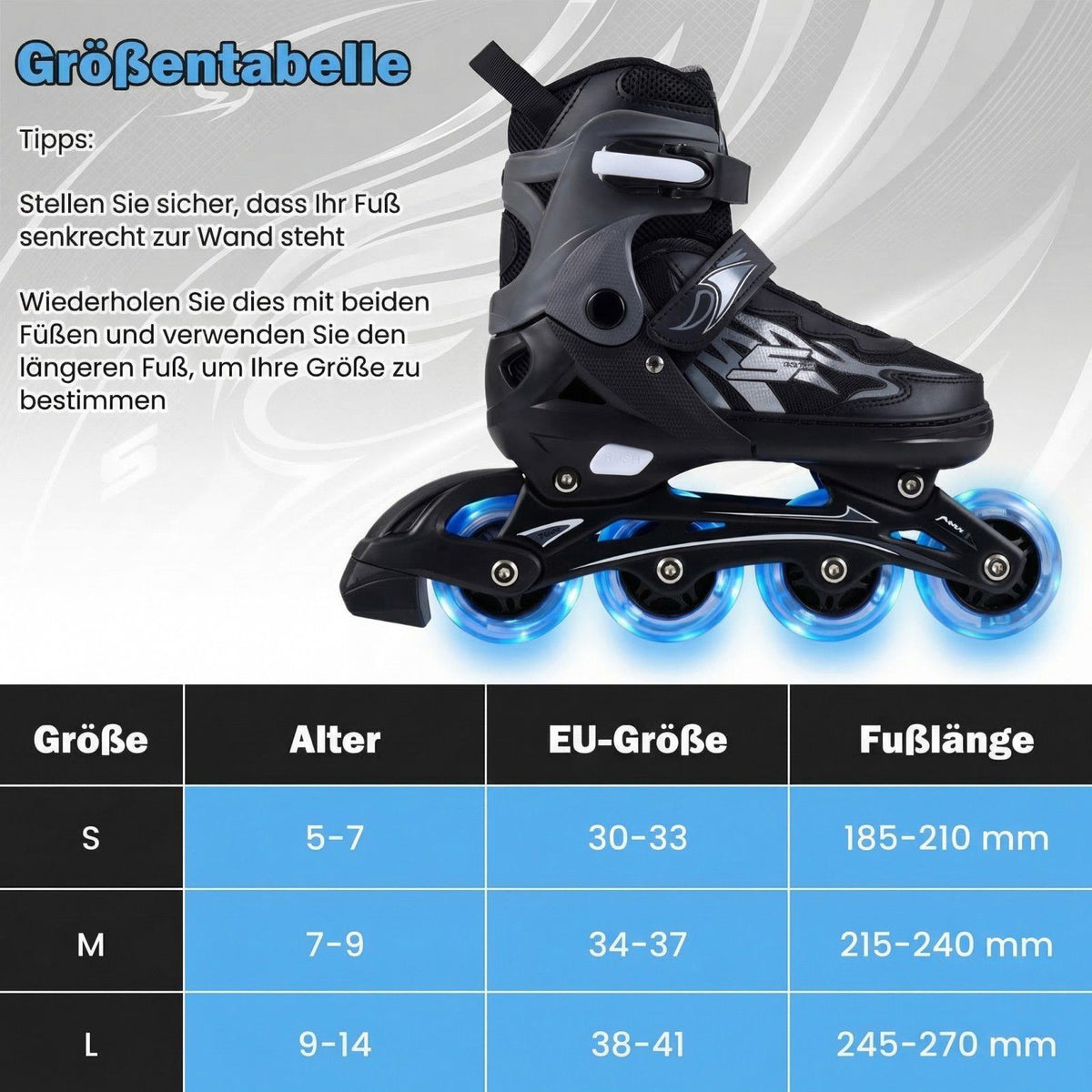 Adjustable Kids Inline Skates with Light-Up Wheels, Size 38-41