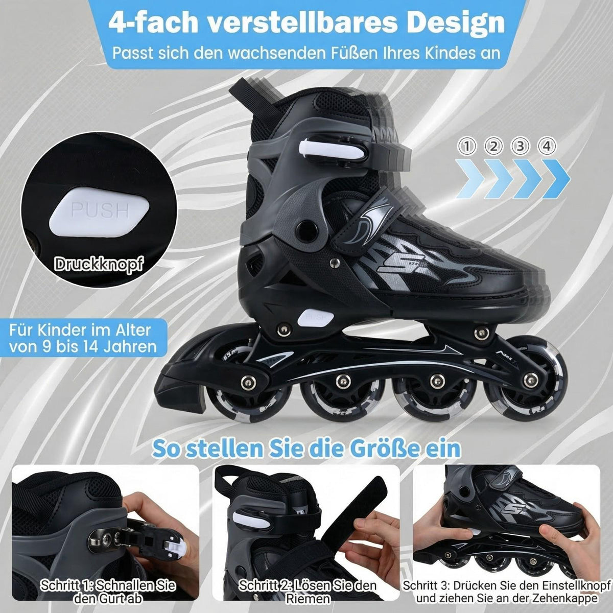 Adjustable Kids Inline Skates with Light-Up Wheels, Size 38-41