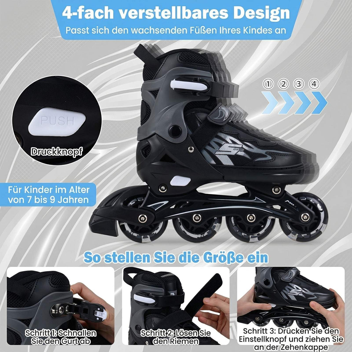 Adjustable Kids Inline Skates with Light-Up Wheels, Size M