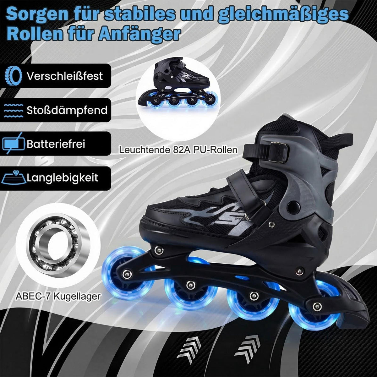 Adjustable Kids Inline Skates with Light-Up Wheels, Size M
