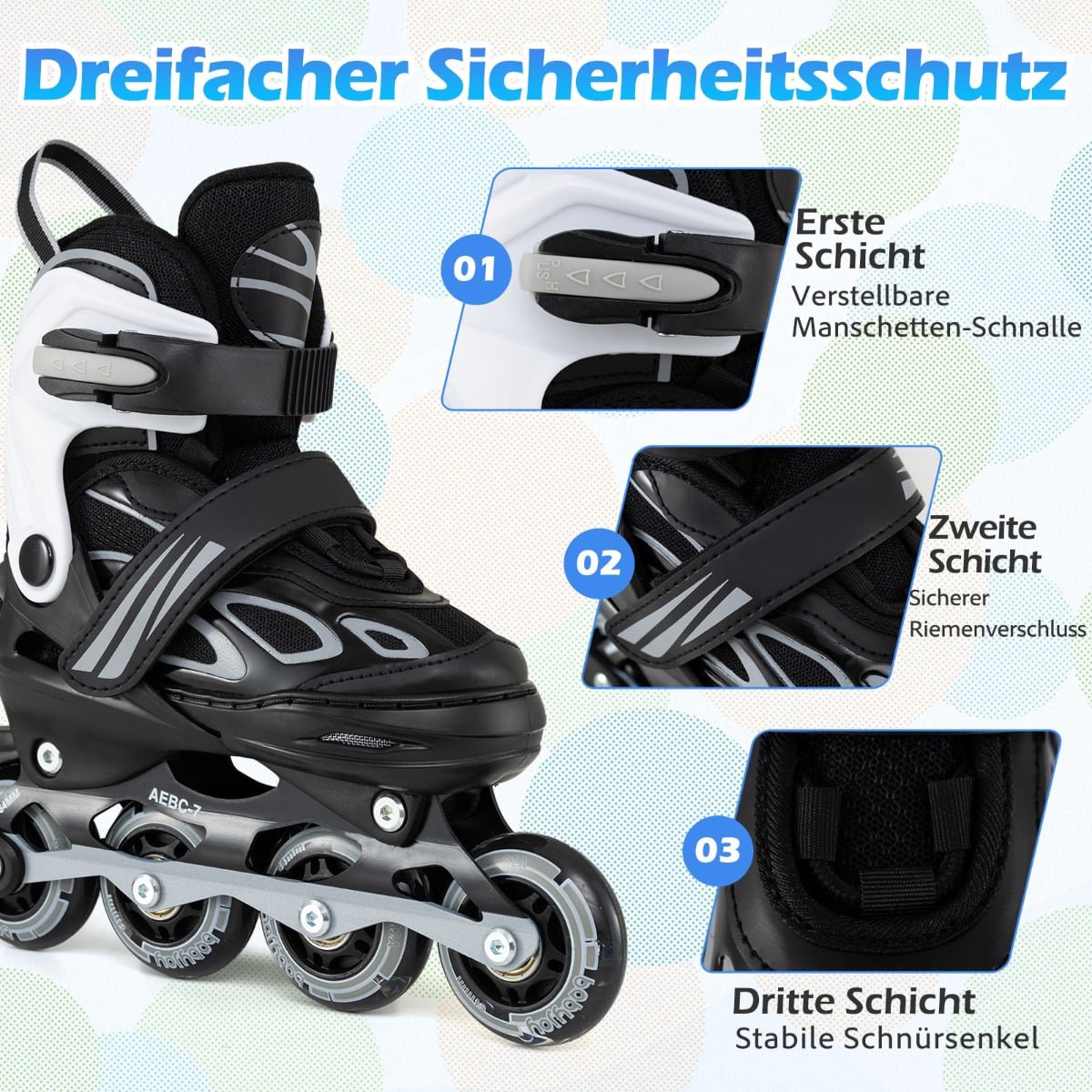 Adjustable Kids Inline Skates with Light-Up Wheels, Size M (EU 32-36)